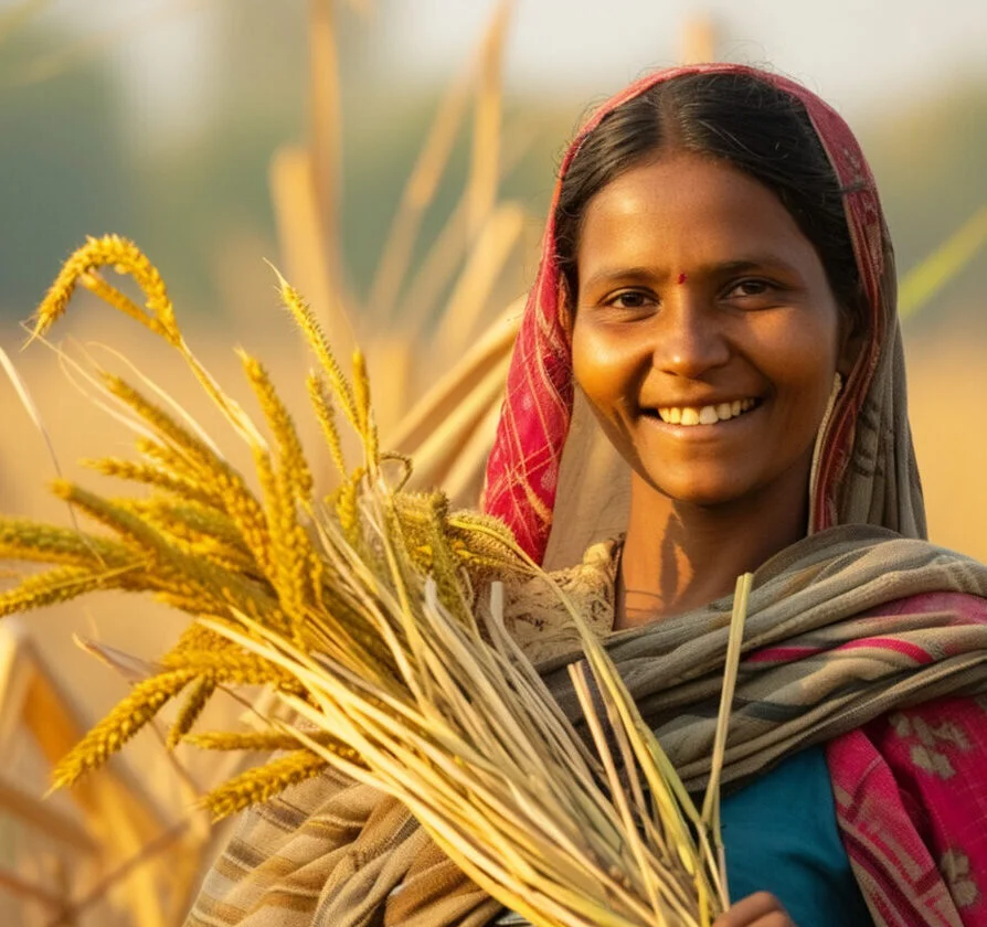 Farmer with harvested wheat